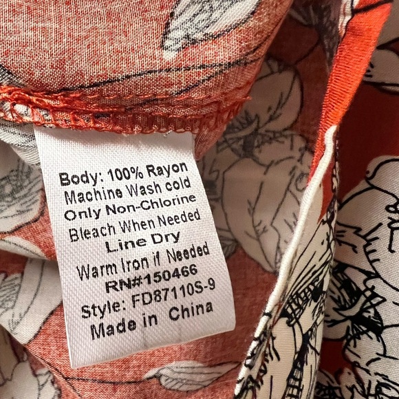 Orange Relaxed Pleated Blouse with Three-Quarter Sleeves -‎ XS / S - Picture 10 of 12